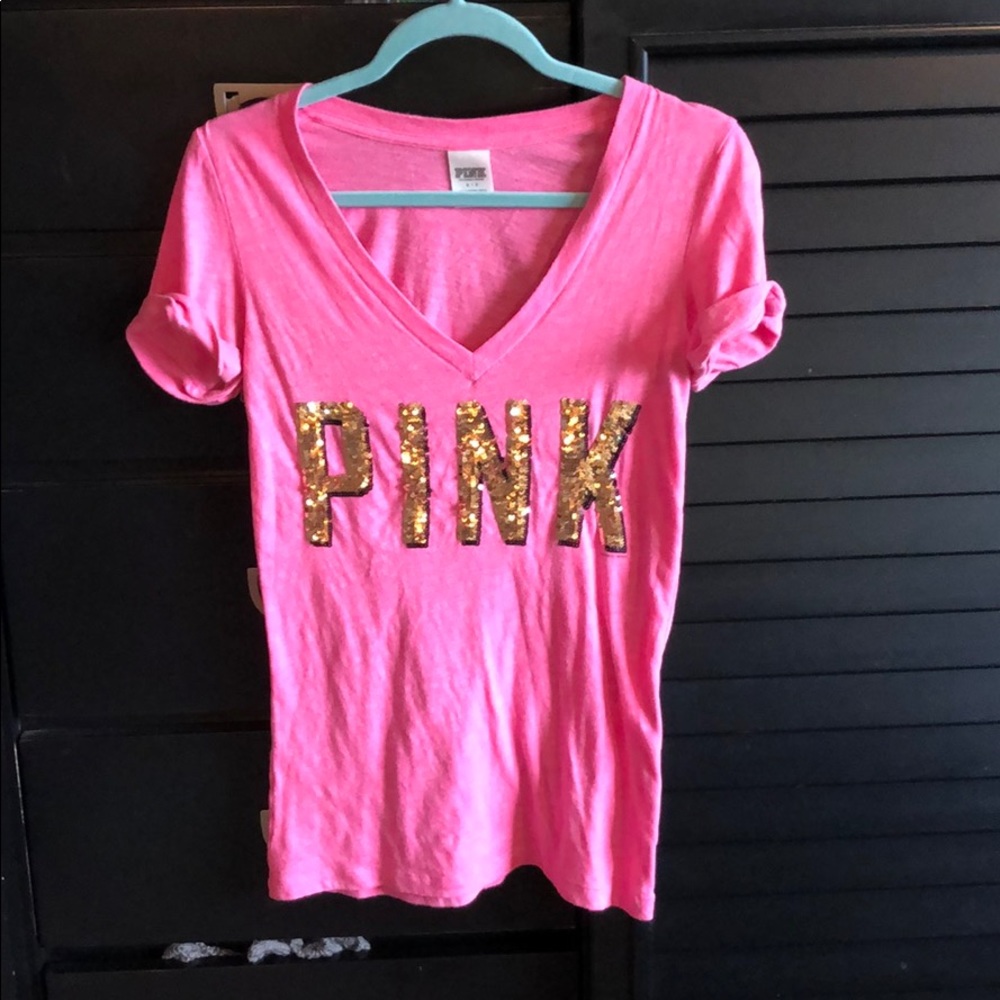 Pink V-neck T-shirt